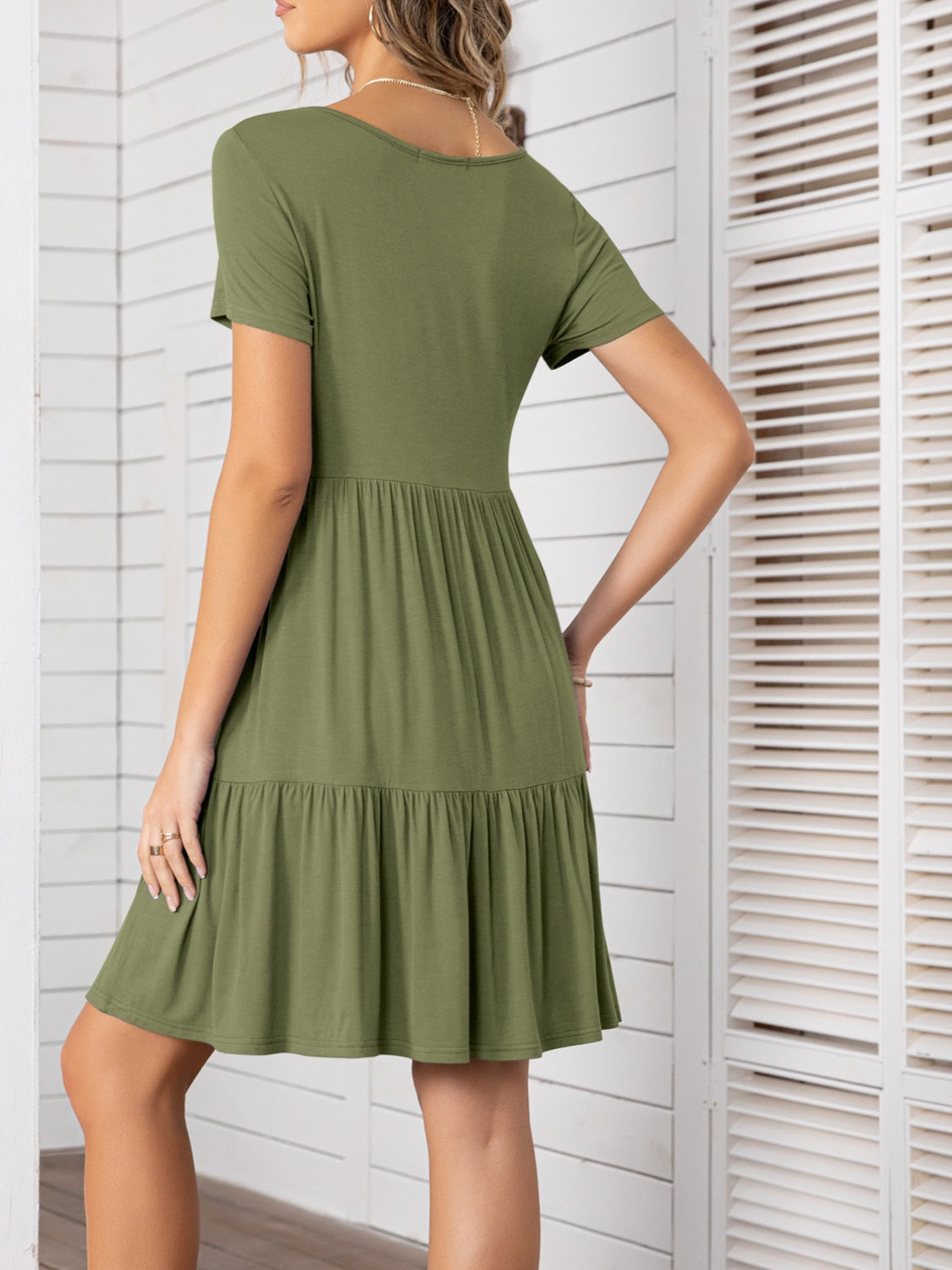 Round Neck Short Sleeve Mini Tee Dress - Charming Charlie