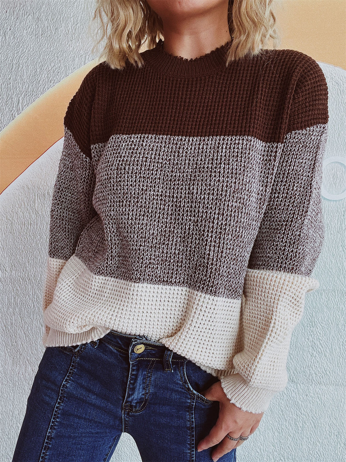 Color Block Long Sleeve Sweater - Charming Charlie