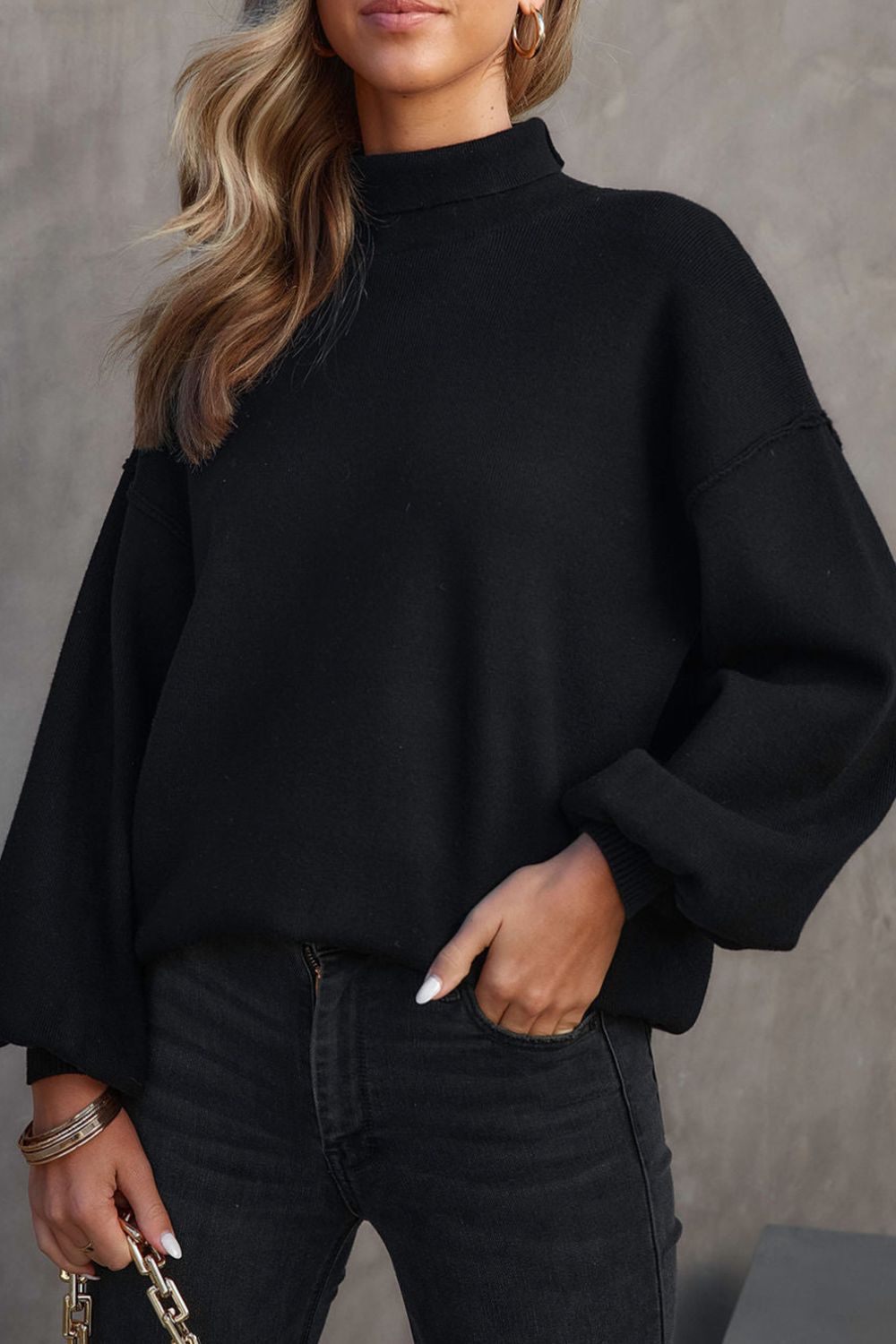 Mock Neck Dropped Shoulder Sweater - Charming Charlie