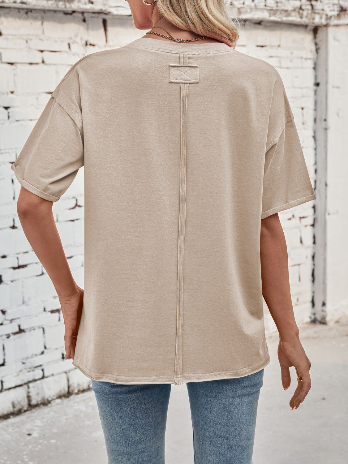 Lovelet Exposed Seam Round Neck Half Sleeve T-Shirt - Charming Charlie