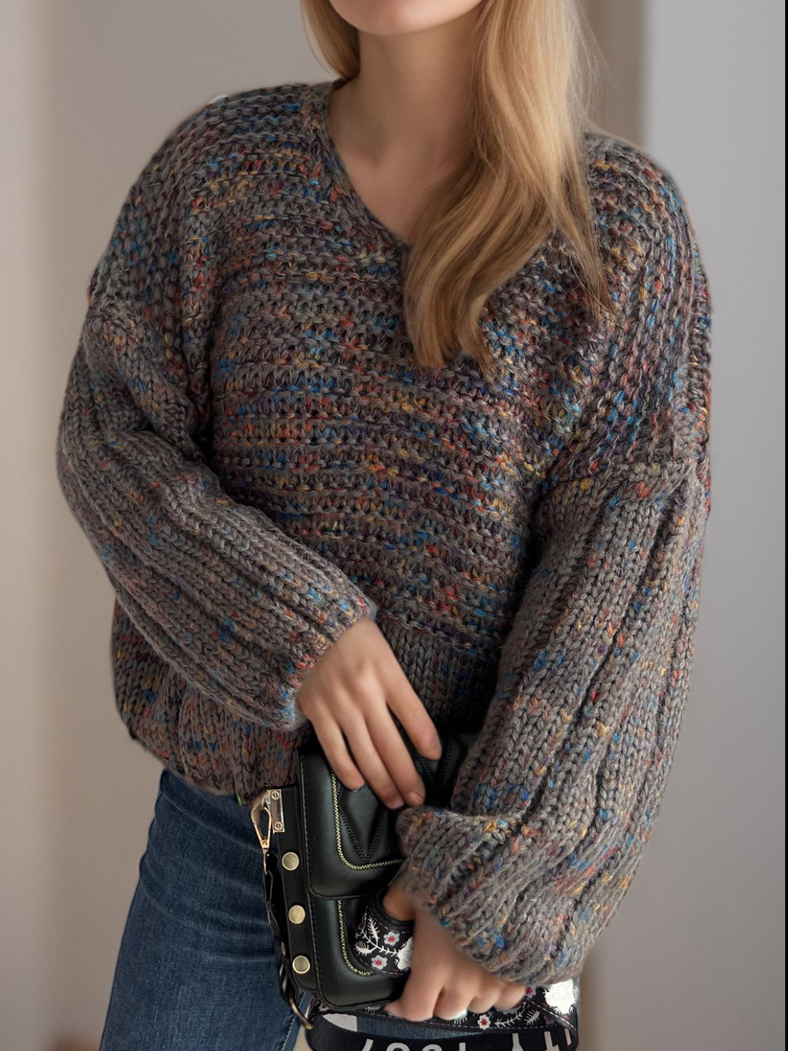 Dropped Shoulder Long Sleeve Sweater - Charming Charlie