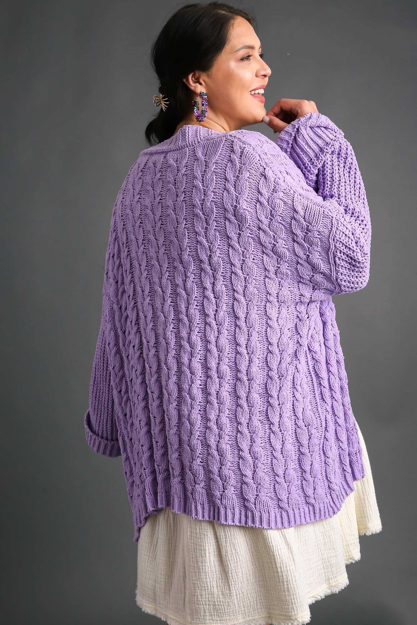 Umgee Full Size Cable Knit Open Front Long Sleeve Cardigan - Charming Charlie