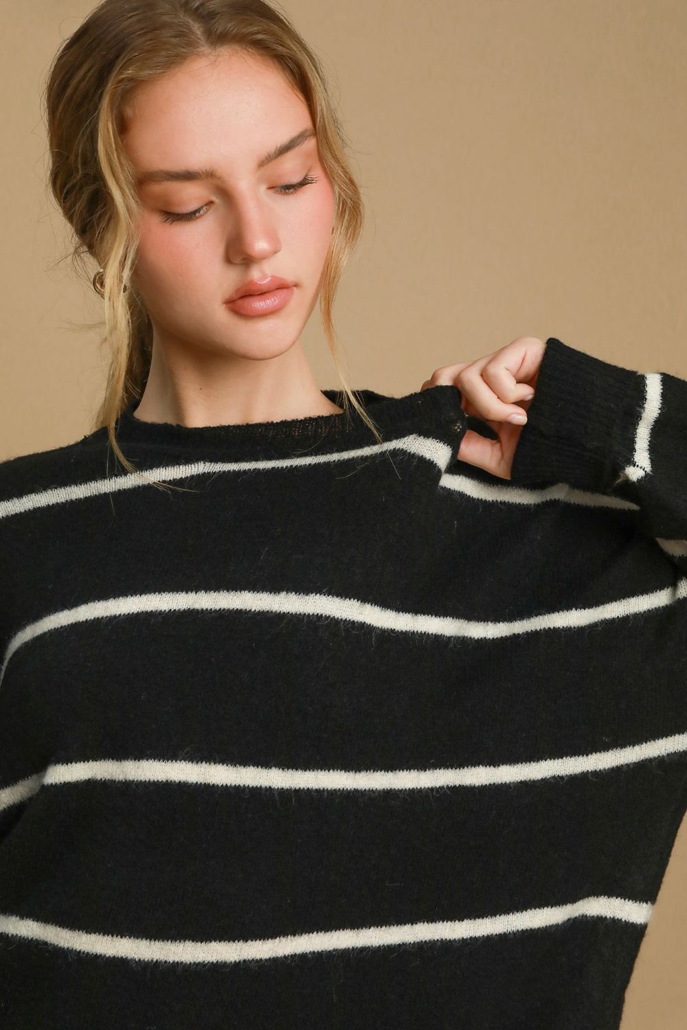 Umgee Wool Blend Striped Round Neck Sweater - Charming Charlie