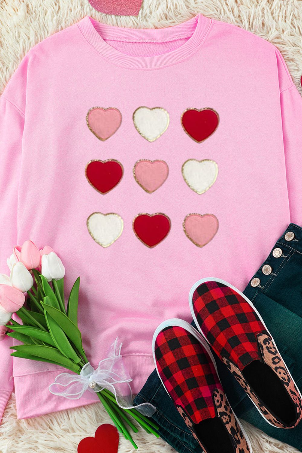 Contrast Heart Long Sleeve Sweatshirt - Charming Charlie