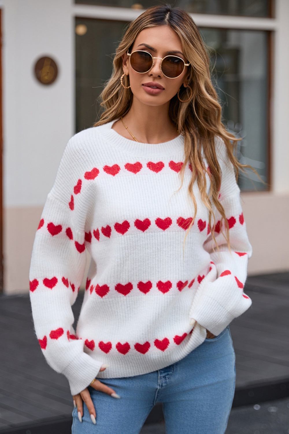 Angel Wings Heart Round Neck Long Sleeve Sweater - Charming Charlie