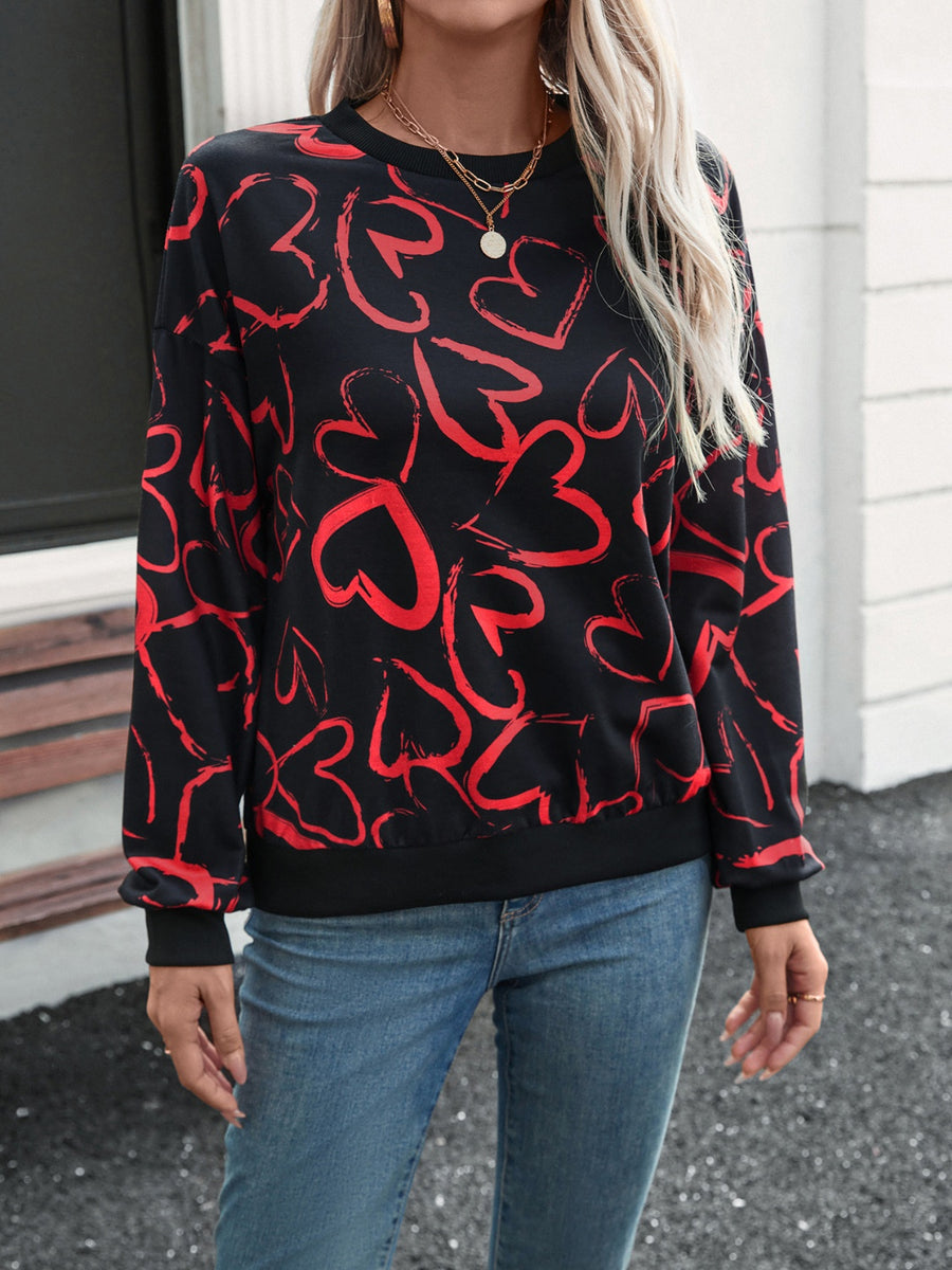 Angel Wings Heart Dropped Shoulder Long Sleeve Sweater