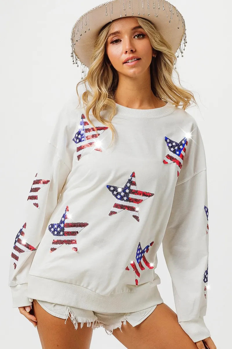 BiBi American Flag Low Gauge Knit Cardigan