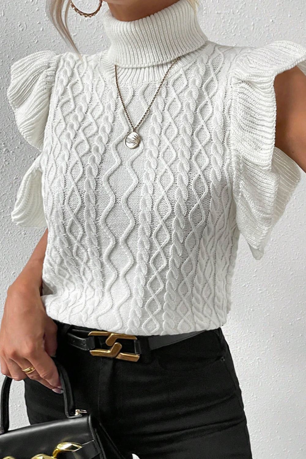 Cable-Knit Turtleneck Cap Sleeve Sweater - Charming Charlie