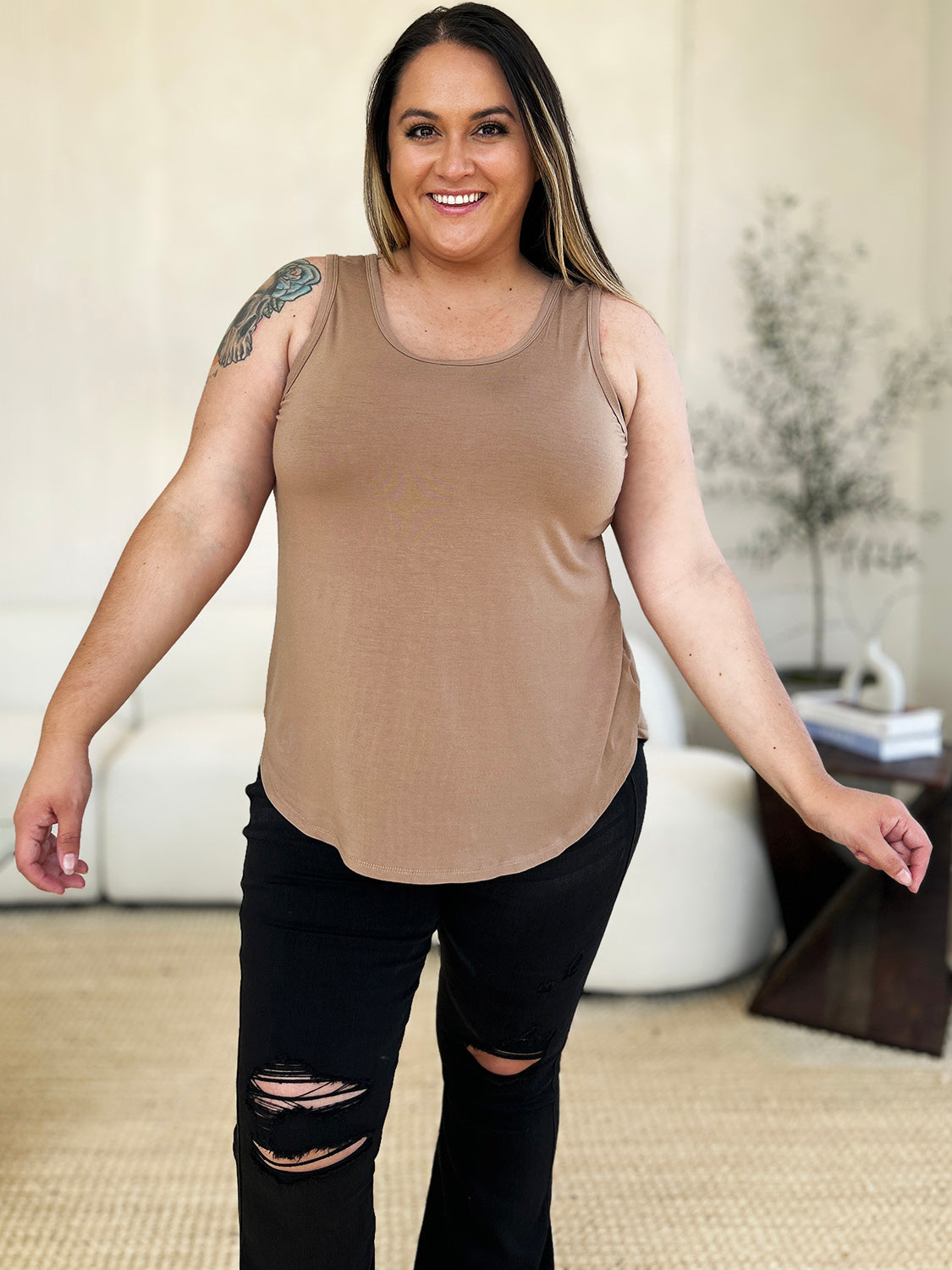 Basic Bae Full Size Round Neck Curved Hem Tank - Charming Charlie