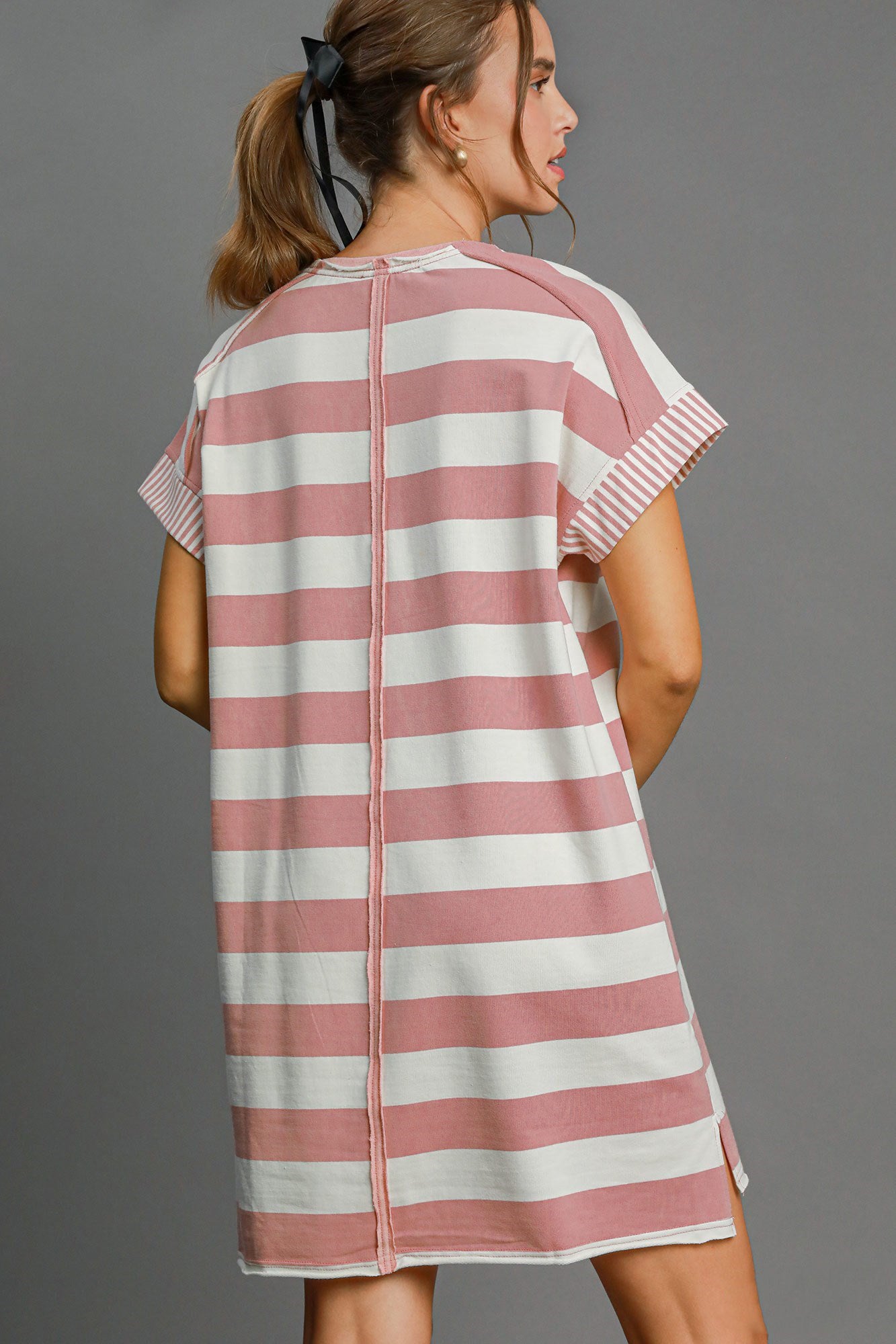 Umgee Peace Applique Striped Short Sleeve Mini Dress - Charming Charlie