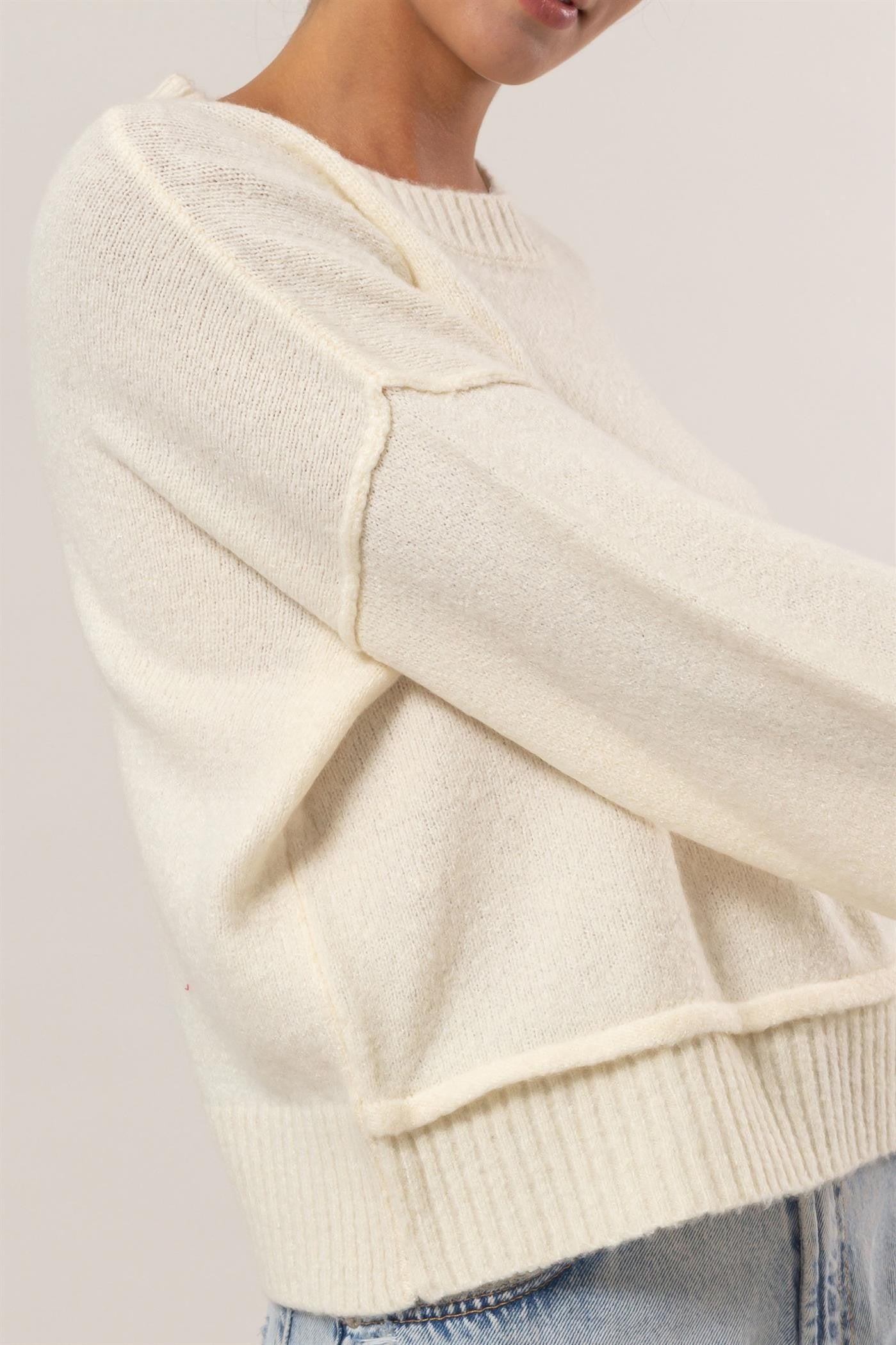 HYFVE Round Neck Dropped Shoulder Ribbed Sweater - Charming Charlie