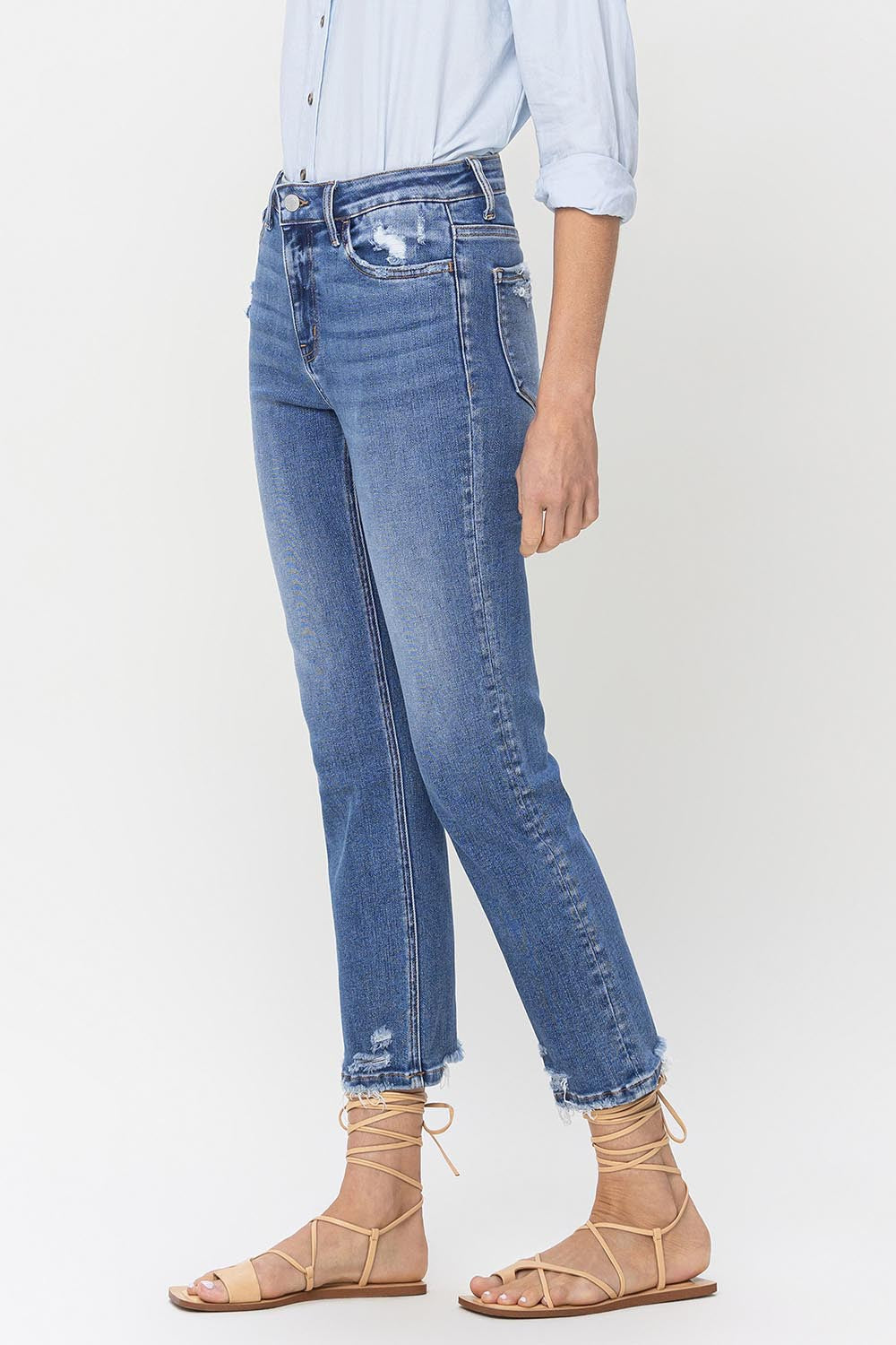 Lovervet High Rise Raw Hem Straight Jeans - Charming Charlie