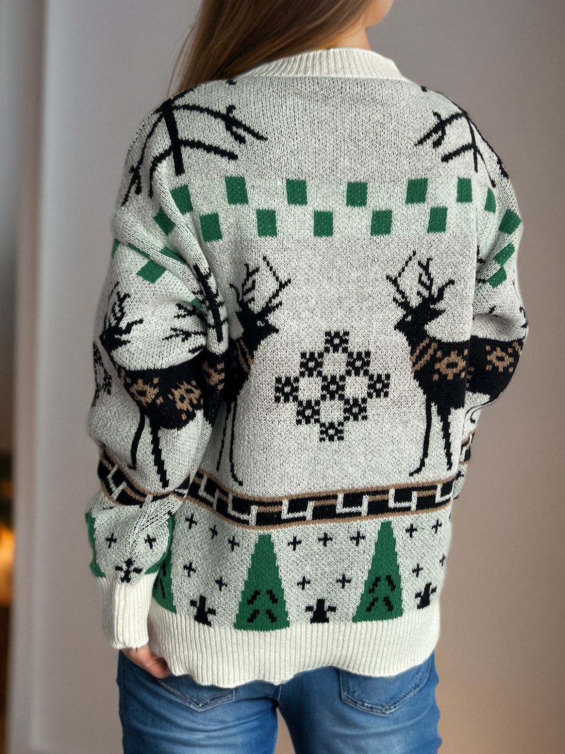 Christmas Element Round Neck Long Sleeve Sweater - Charming Charlie