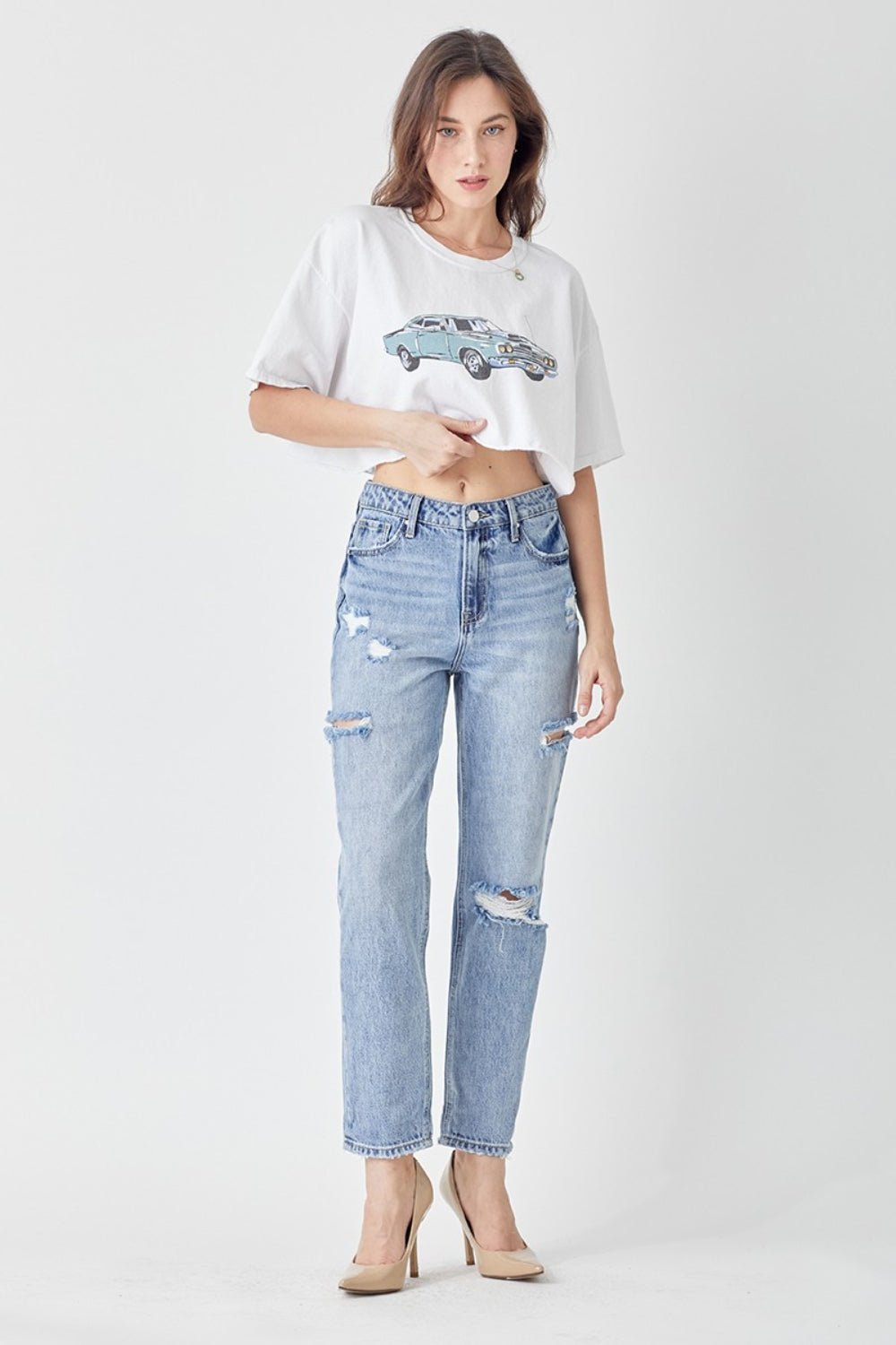 RISEN Distressed Slim Cropped Jeans - Charming Charlie