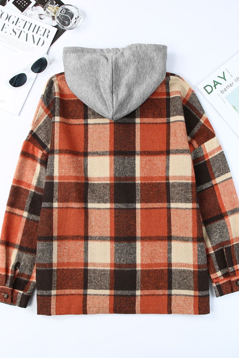 Plaid Button Up Hooded Shacket - Charming Charlie