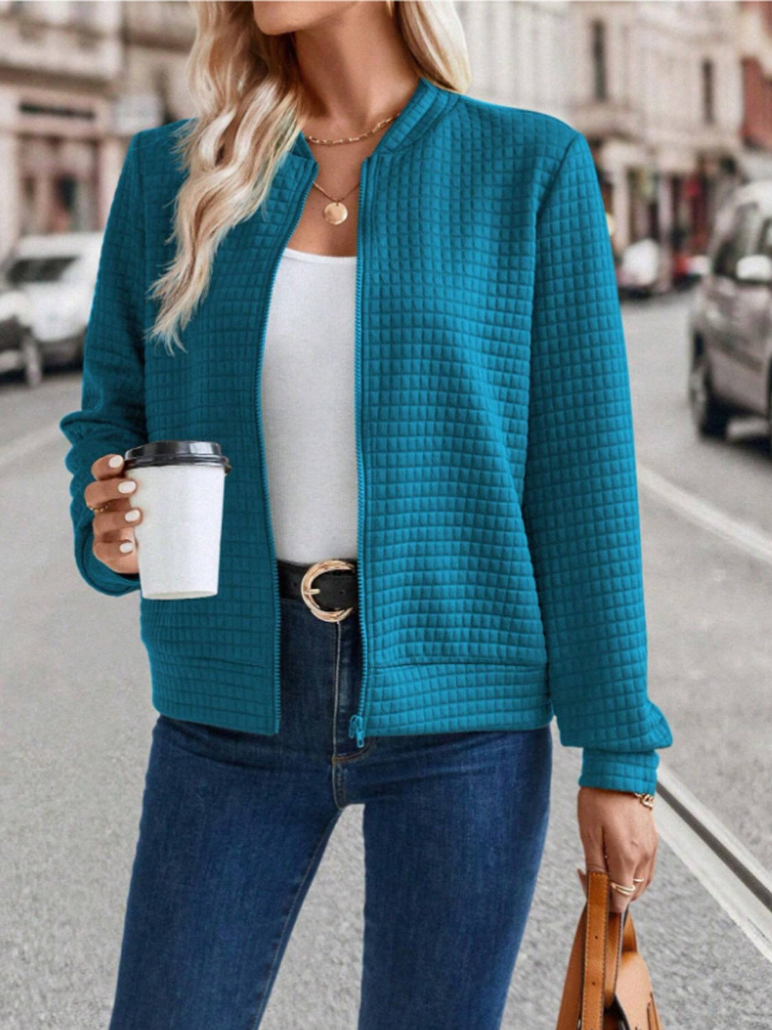 Zip Up Long Sleeve Jacket - Charming Charlie