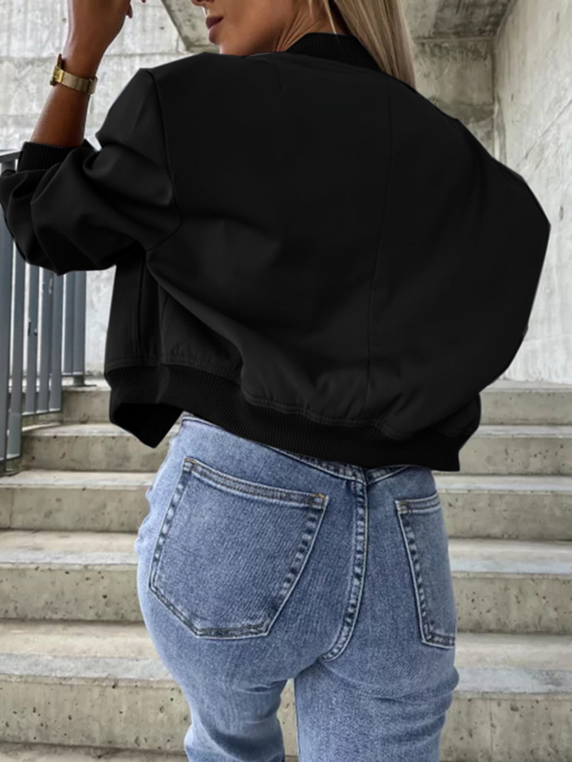Baseball Collar Dropped Shoulder Jacket - Charming Charlie