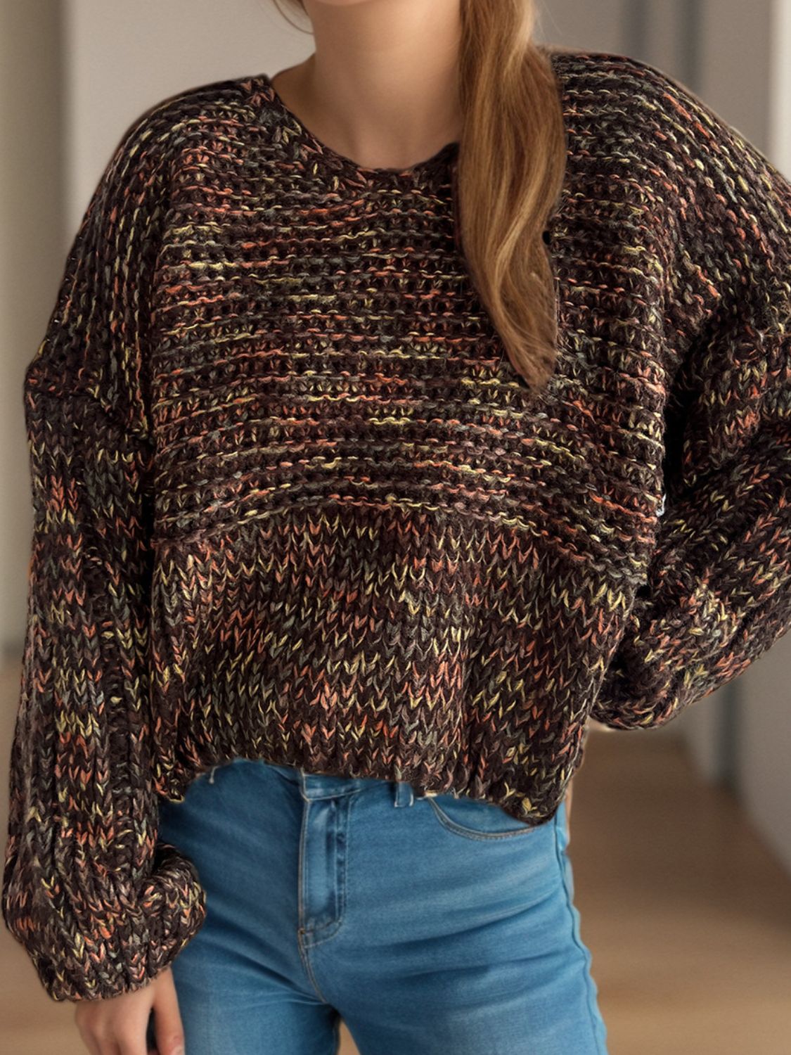Dropped Shoulder Long Sleeve Sweater - Charming Charlie