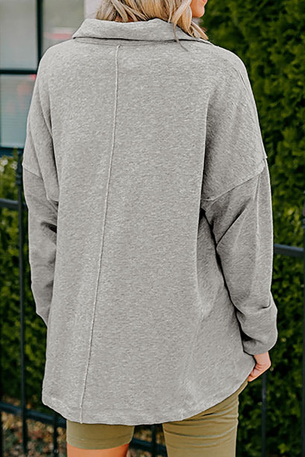 Collared Neck Long Sleeve Sweatshirt - Charming Charlie