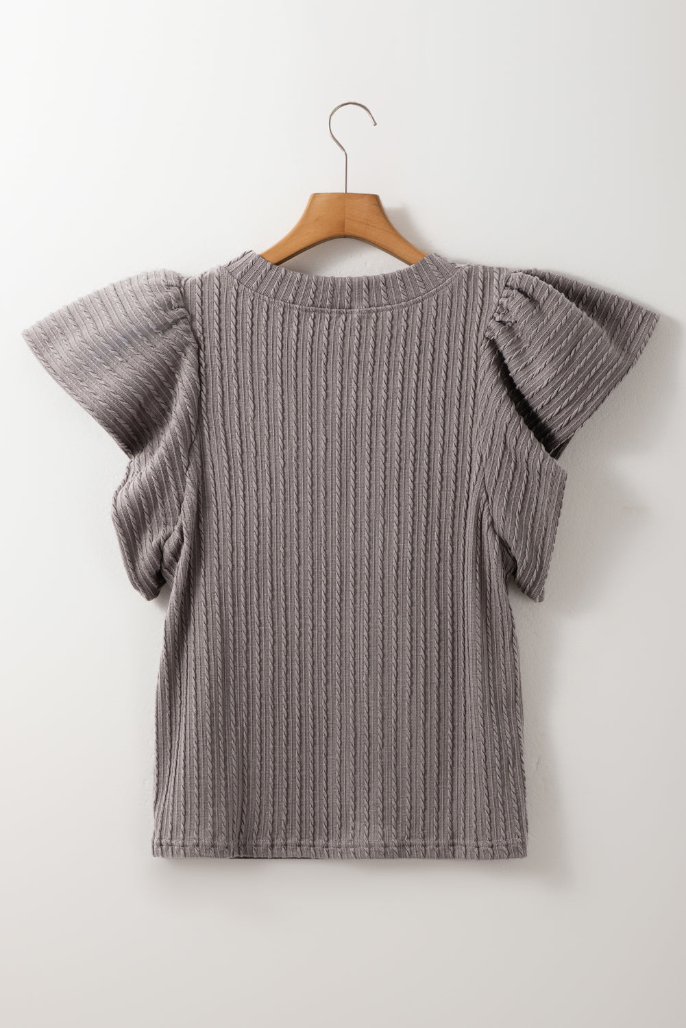 Textured Round Neck Flounce Sleeve Blouse - Charming Charlie