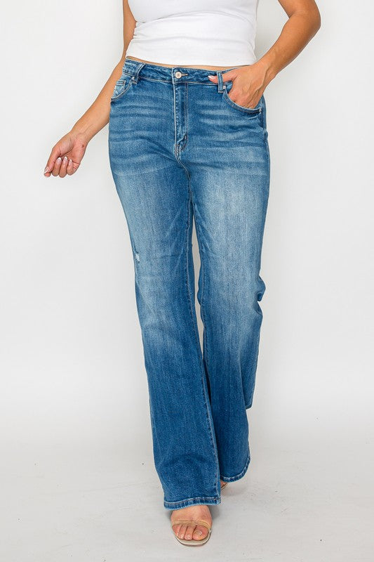 bytos Full Size Distressed High Rise Jeans with Pockets - Charming Charlie