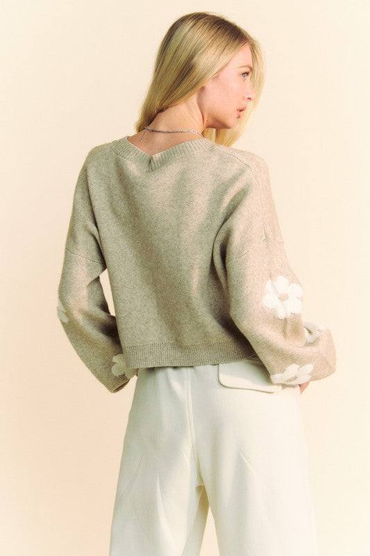 Davi & Dani Floral Drop Shoulder Cropped Sweater - Charming Charlie