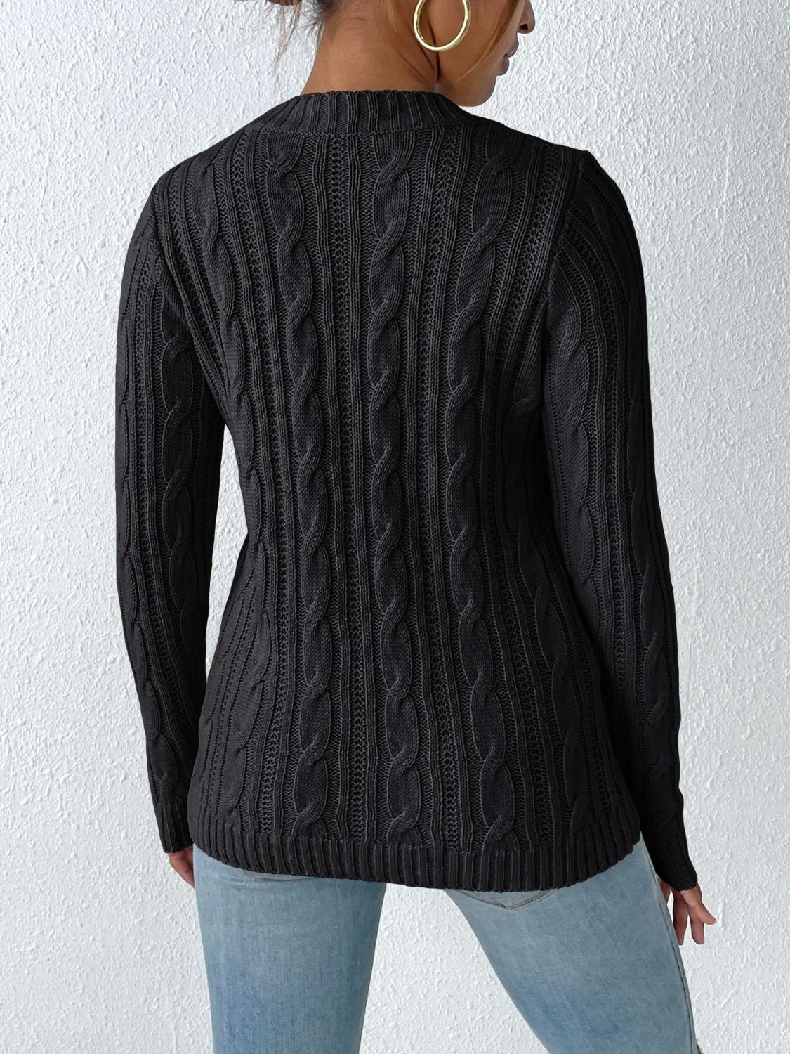 Cable-Knit Heart Round Neck Long Sleeve Sweater - Charming Charlie