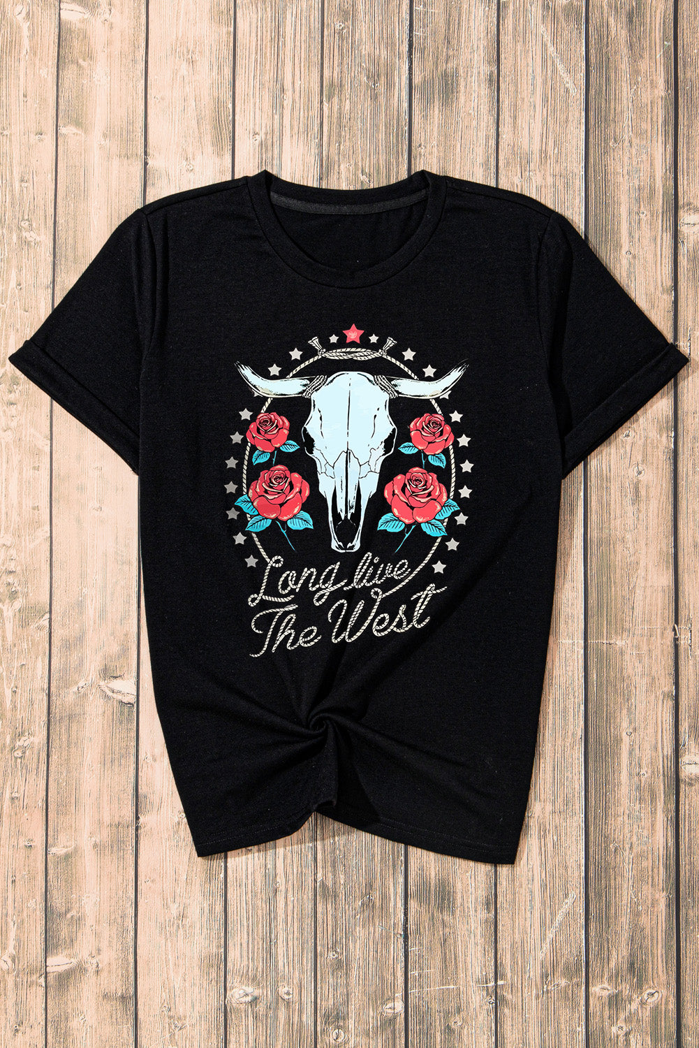 Graphic Round Neck Short Sleeve T-Shirt - Charming Charlie