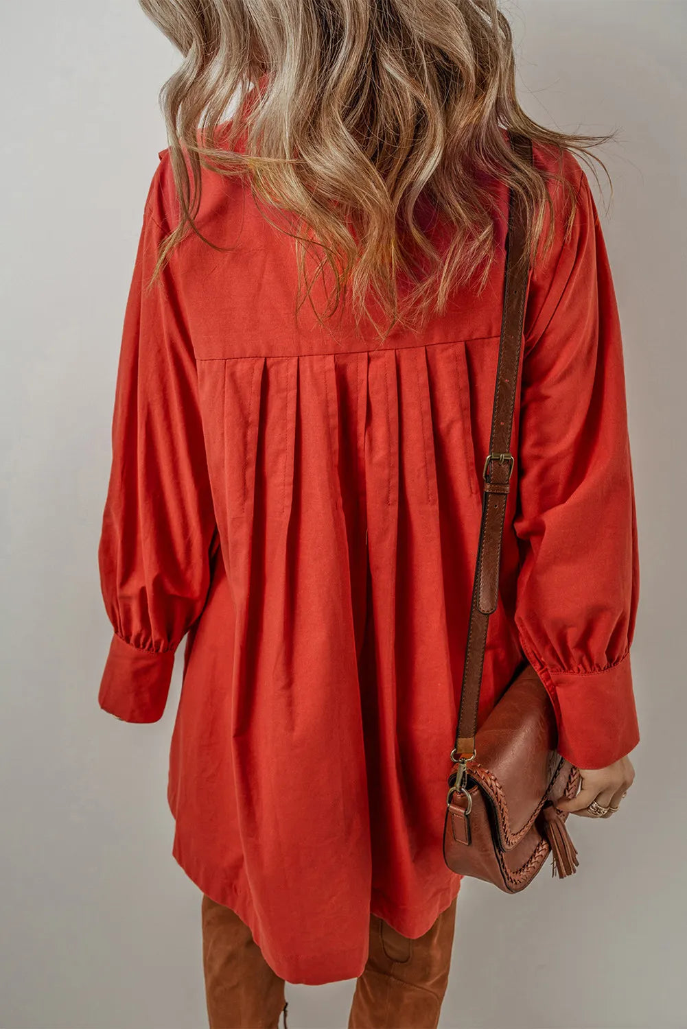 Pocketed Button Down Long Sleeve Shirt Dress - Charming Charlie