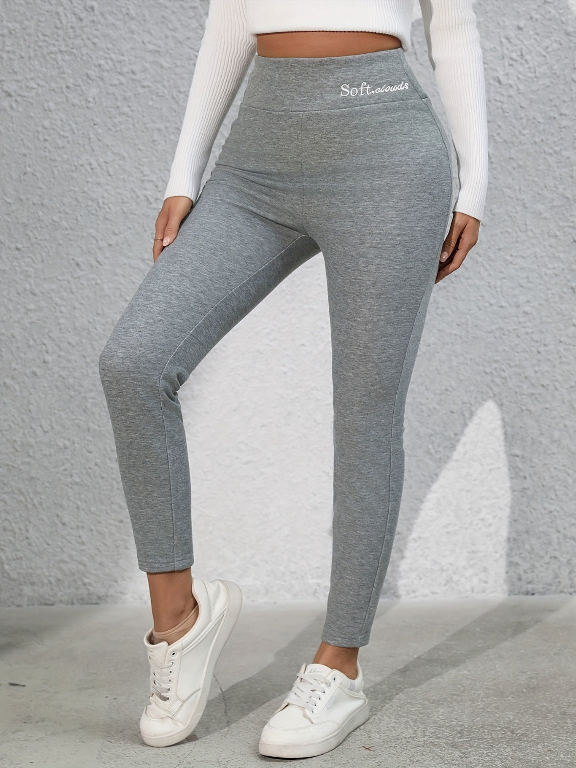 Full Size Letter Embroidered High Waist Leggings - Charming Charlie