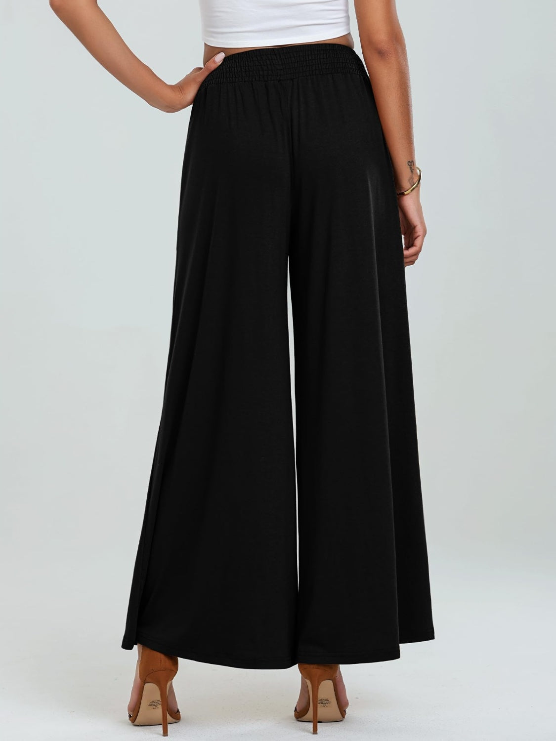Pocketed Elastic Waist Wide Leg Pants - Charming Charlie
