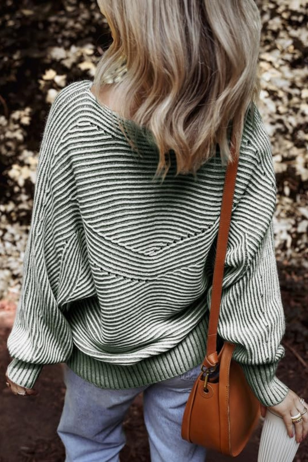 Textured Striped Round Neck Long Sleeve Top - Charming Charlie