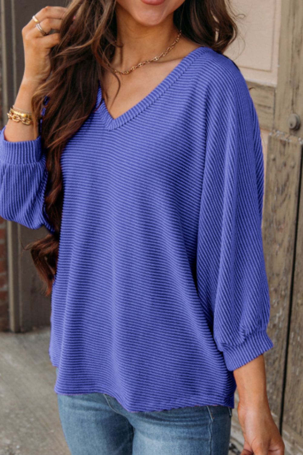 Texture V-Neck Long Sleeve Top - Charming Charlie