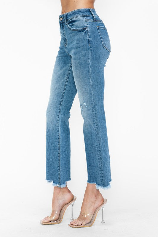 bytos Raw Hem Distressed Mid Rise Crop Jeans - Charming Charlie