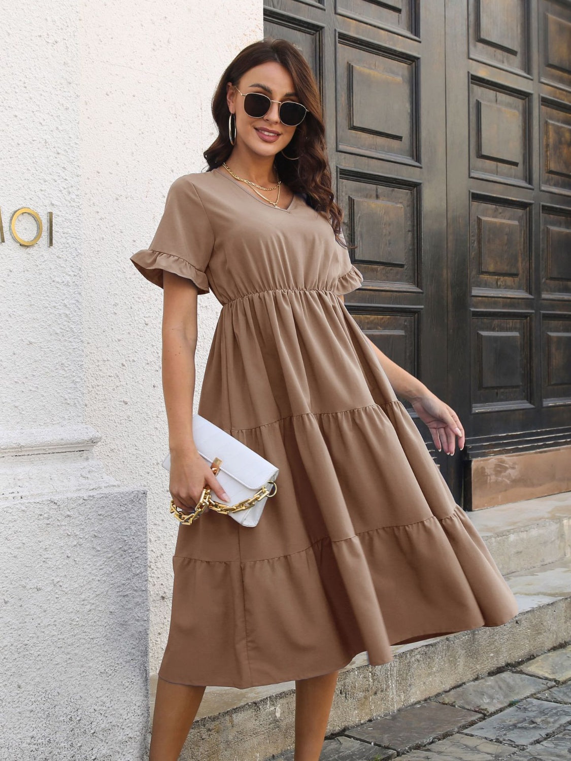 V-Neck Short Sleeve Midi Dress - Charming Charlie