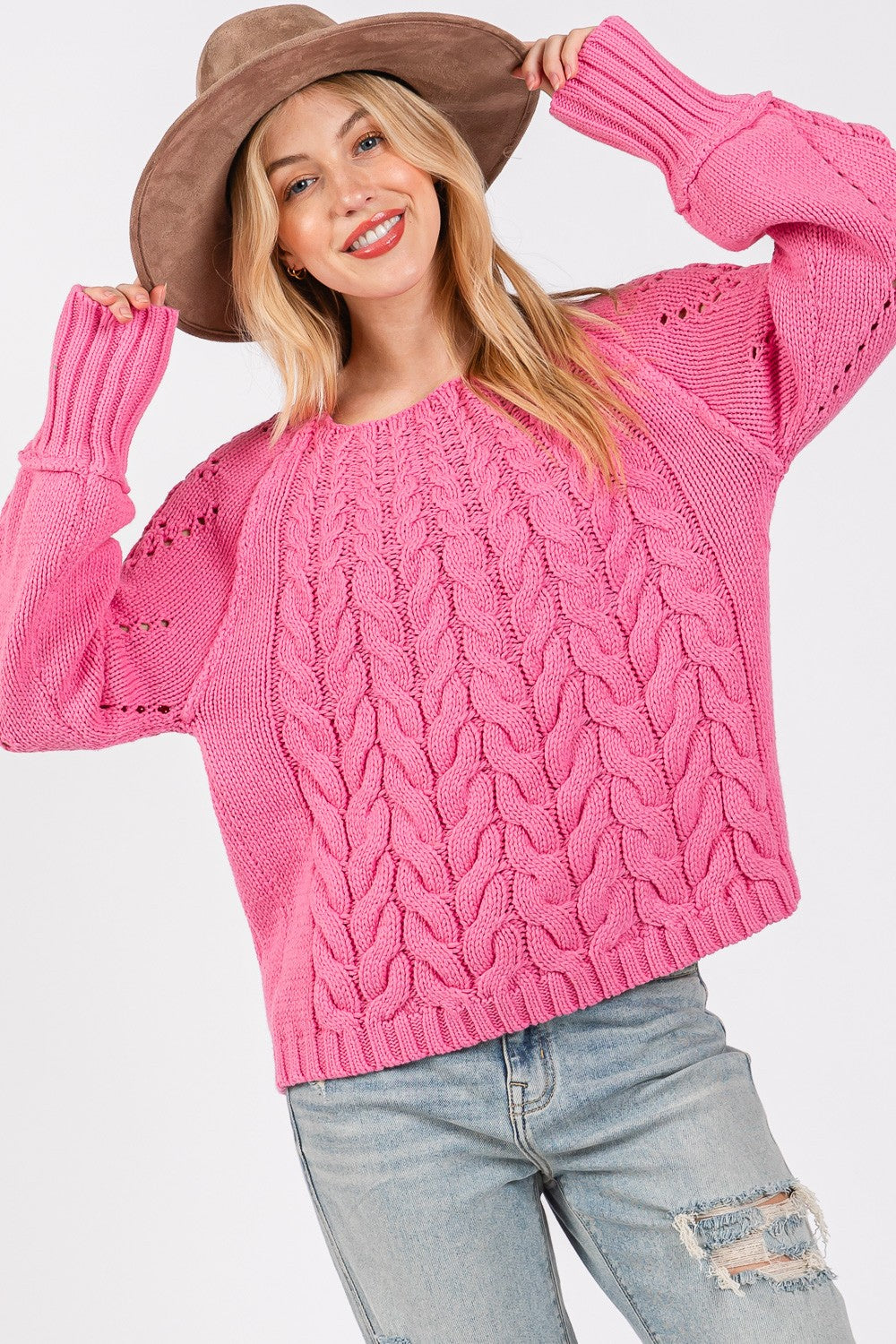 SAGE + FIG Cable-Knit Long Sleeve Sweater - Charming Charlie