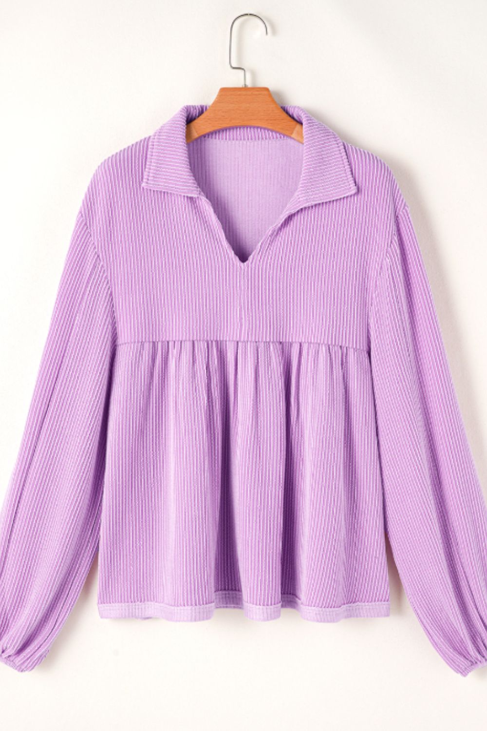 Corded Johnny Collar Long Sleeve Babydoll Blouse - Charming Charlie