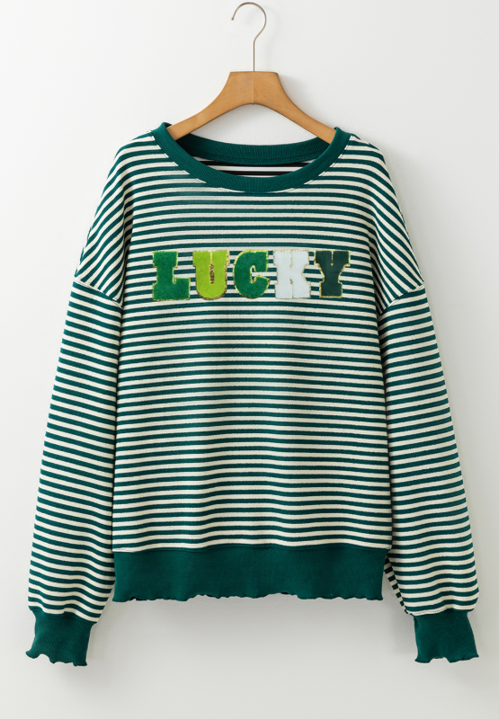 LUCKY Striped Round Neck Long Sleeve Sweatshirt - Charming Charlie