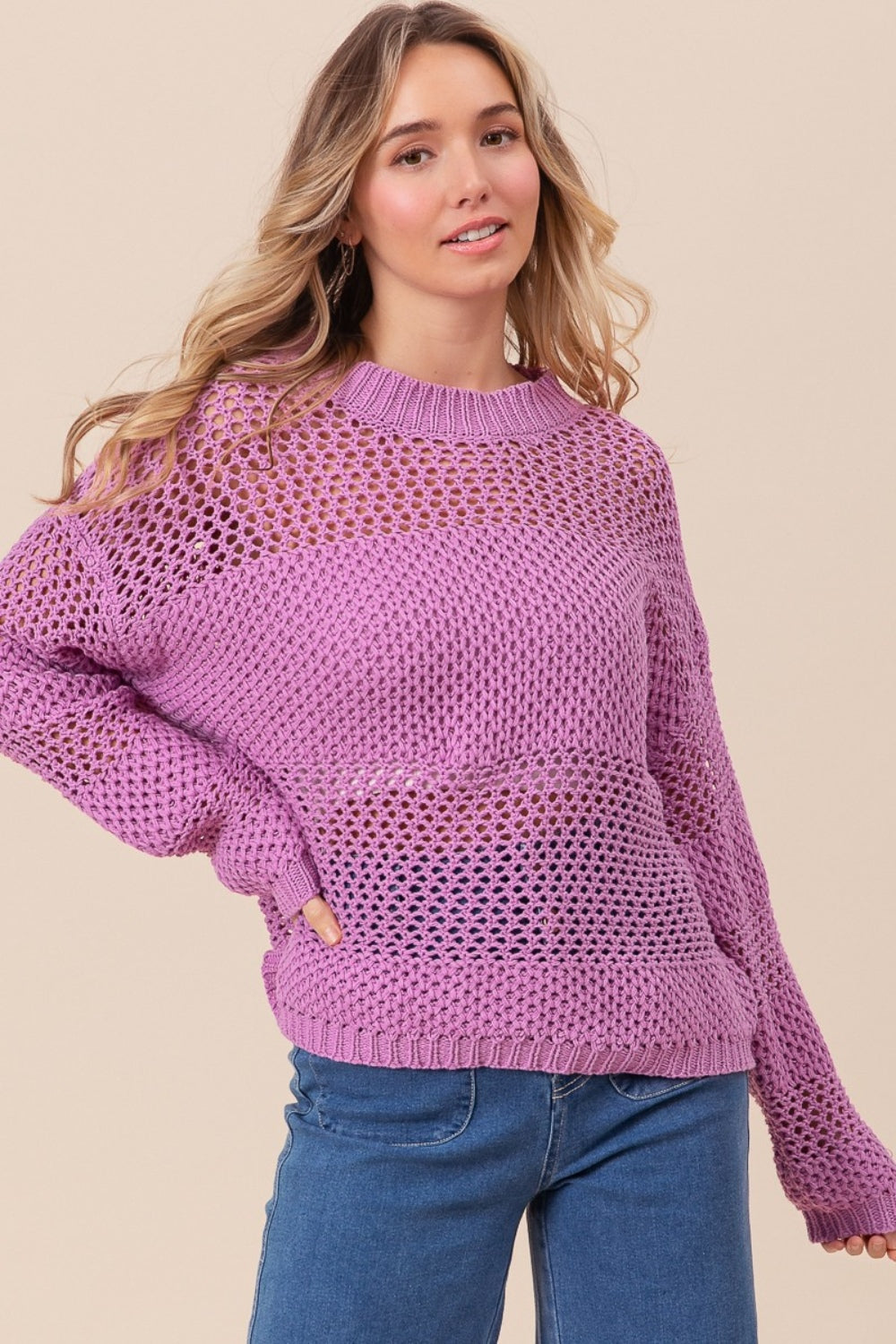 BiBi Openwork Long Sleeve Knit Top - Charming Charlie