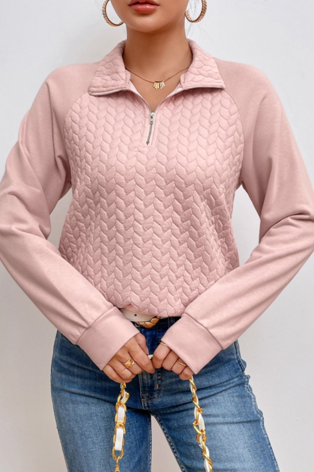 Textured Quarter Zip Long Sleeve Sweatshirt - Charming Charlie