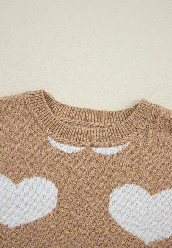 Heart Round Neck Long Sleeve Sweater - Charming Charlie