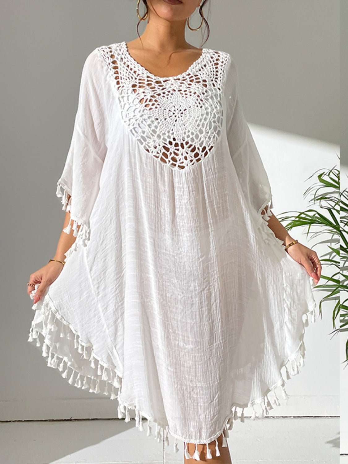Tassel Cutout Scoop Neck Cover-Up Dress - Charming Charlie