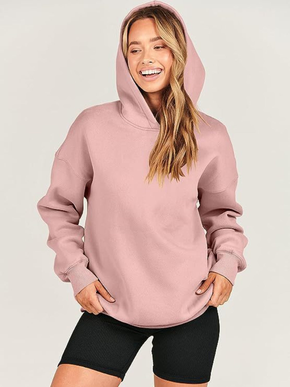 Dropped Shoulder Long Sleeve Hoodie - Charming Charlie