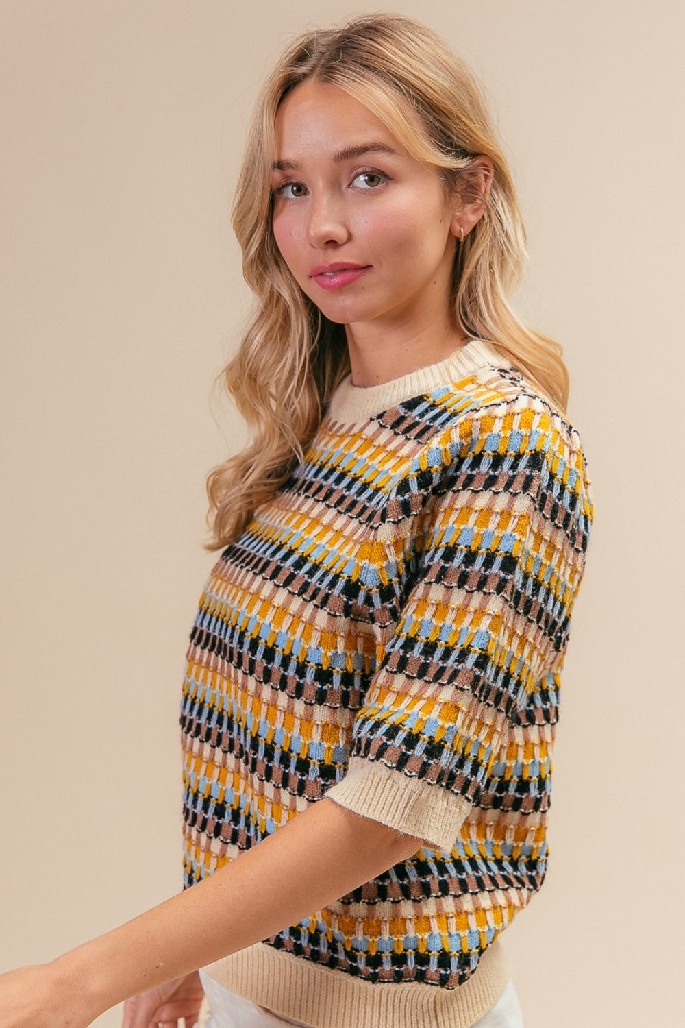 BiBi Multi Color Half Sleeve Sweater - Charming Charlie