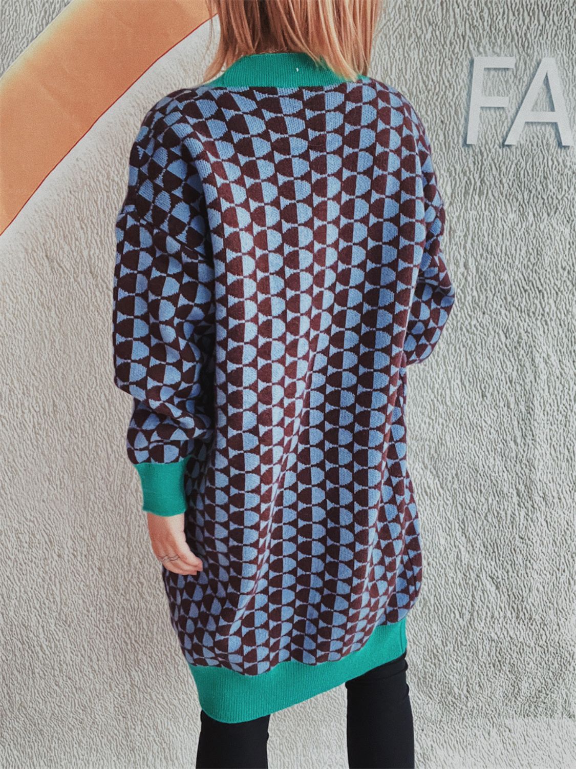 Contrast Trim Geometric Button Down Cardigan - Charming Charlie