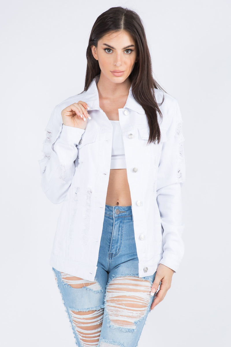 American Bazi Frayed Hem Distressed Denim Jacket main image 0