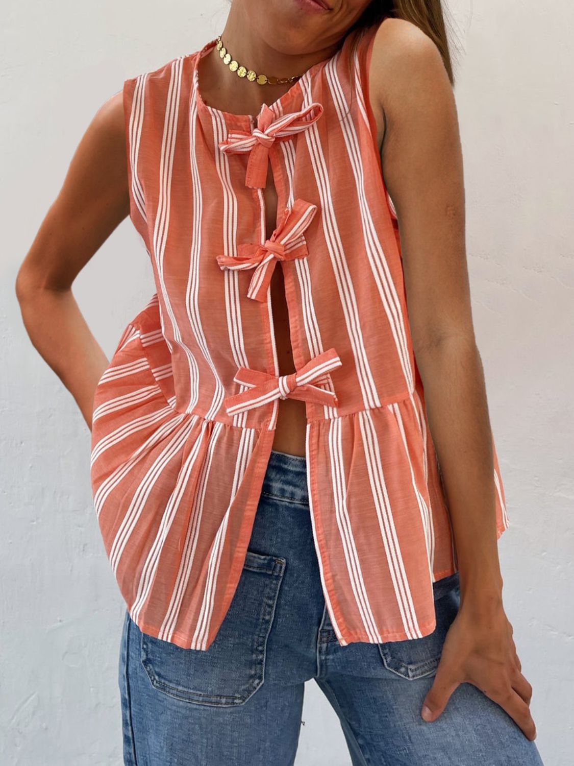 Tied Striped Round Neck Tank - Charming Charlie