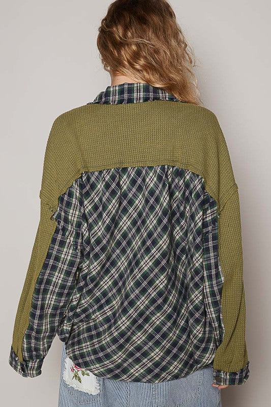 POL Plaid Button Down Shirt with Chest Pockets - Charming Charlie