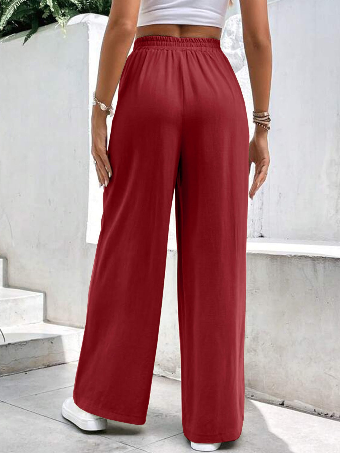 High Waist Wide Leg Pants with Pockets - Charming Charlie