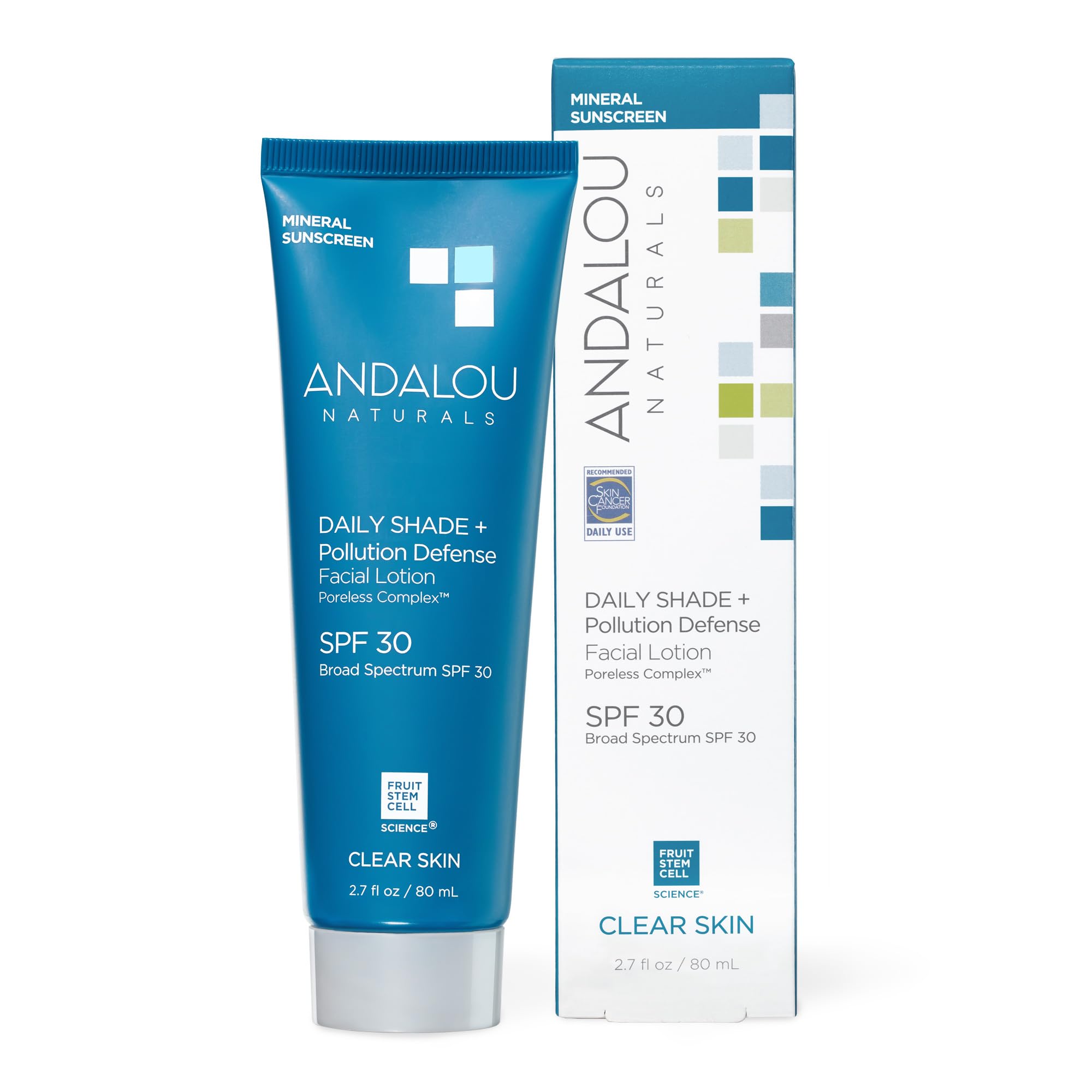 Andalou Naturals Daily Shade Face Sunscreen, SPF 30 Zinc Oxide Mineral Sunscreen, Sun + Pollution Defense Face Lotion, Helps Minimize Look of Pores, Matte Finish & Lightweight - 2.7 Fl. Oz. - Charming Charlie